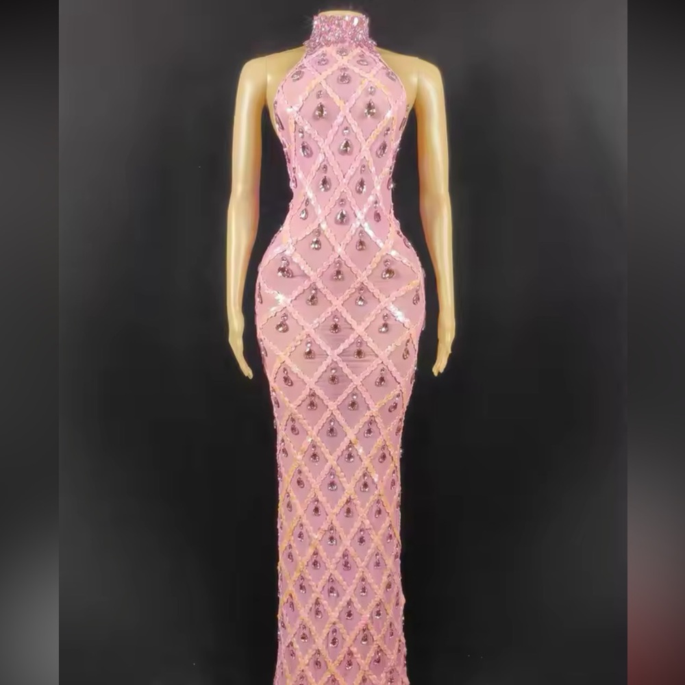 Embellished pink sheer maxi dress size large